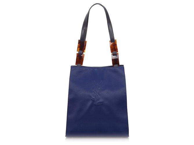 Yves Saint Laurent YSL Blue Embossed Nylon Shoulder Bag Black Navy blue Leather Cloth  ref.145842