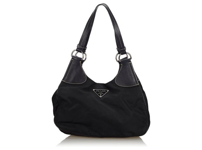 Prada Black Nylon Shoulder Bag Leather Cloth  ref.145847
