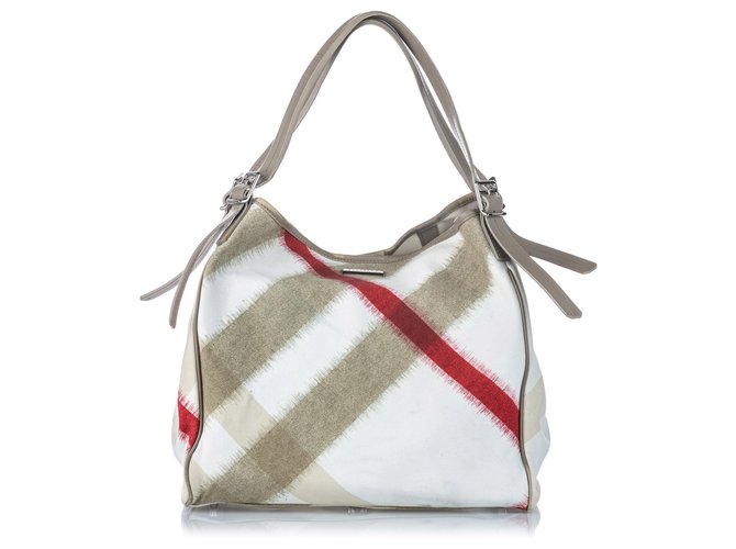 Burberry White Mega Check Nylon Buckleigh Tote Bag Multiple colors Leather Cloth  ref.145852