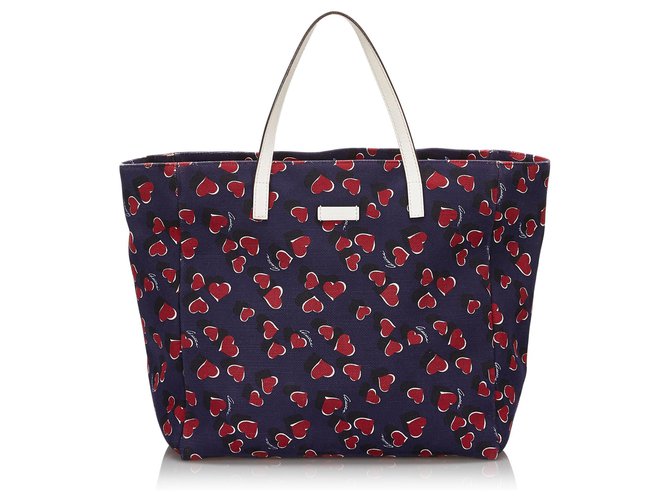 Gucci Blue Printed Canvas Tote Bag Multiple colors Navy blue Leather Cloth Cloth  ref.145856