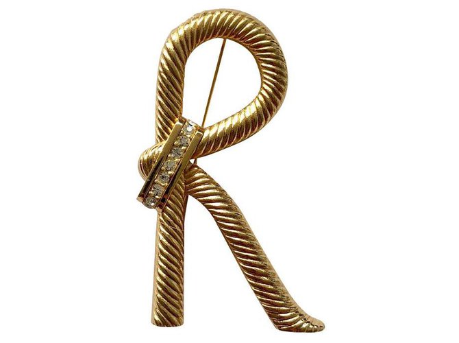 Vintage Christian Dior Ribbon Brosche Golden Vergoldet  ref.145880