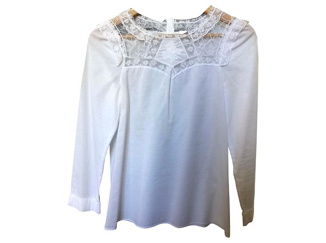 Blusa Maje de algodão branco e renda