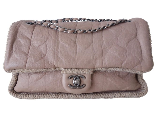 Timeless CHANEL CLASSIC BEIGE BAG Leather Wool  ref.145954