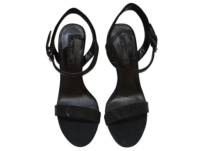 Zara Sandalen mit hohem Absatz und schwarzem Strass 38