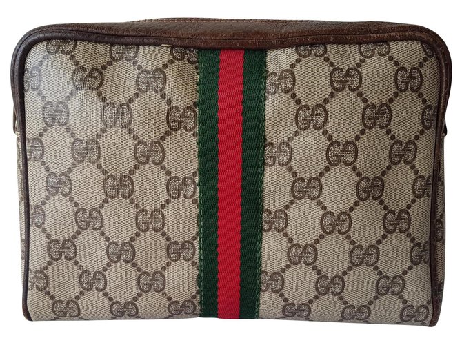 Gucci Clutch bags Brown Red Beige Olive green Leather Cloth  ref.146000