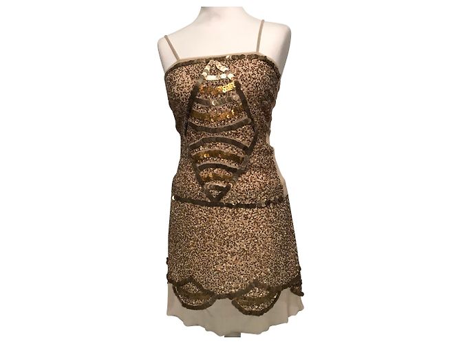Abito Flavio Castellani in tulle beige e oro D'oro