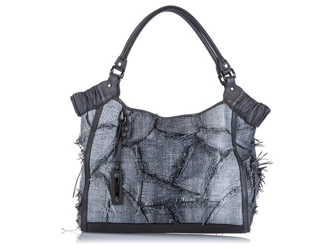 Burberry Gray Raffia Tote Bag Grey Leather  ref.146068