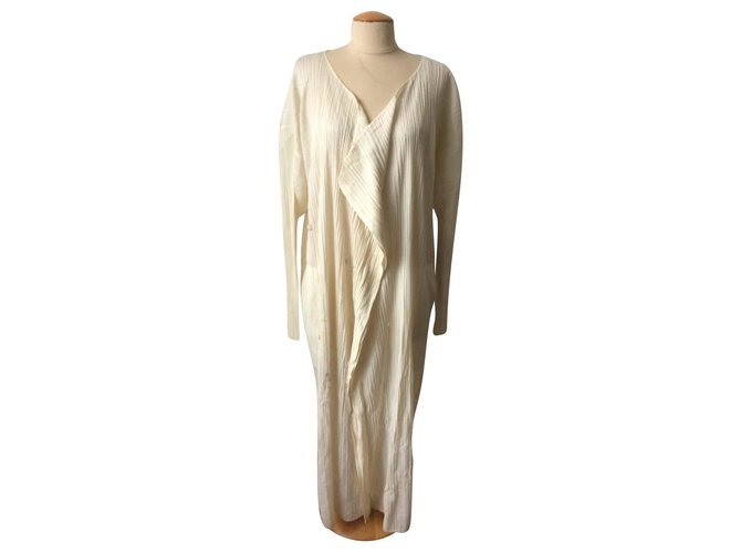 Issey Miyake vestido-djellaba Fora de branco Poliéster  ref.146183