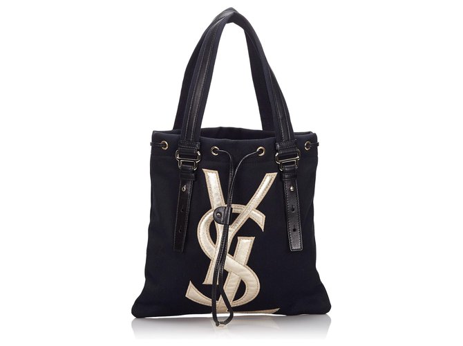 Yves Saint Laurent Tote Bag logo color black outside canvas inside nylon