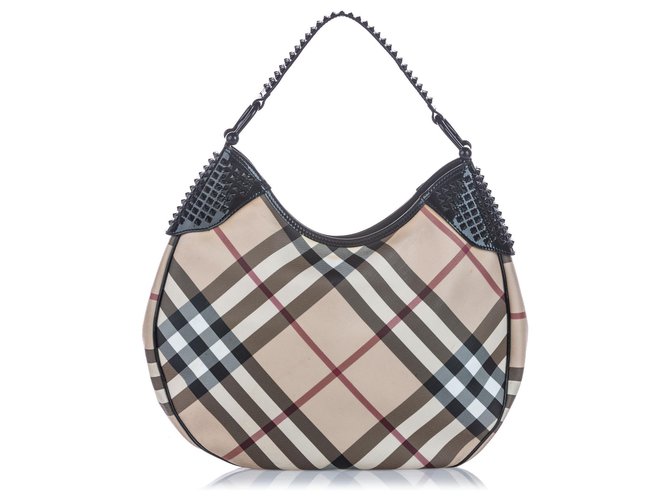 Burberry Brown Nova Check Canvas Hobo Bag Multiple colors Beige Leather Patent leather Cloth Cloth  ref.146241