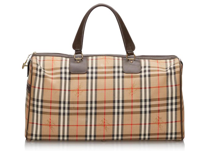 Burberry Brown Haymarket Check Duffle Bag Multiple colors Beige Leather Cloth Cloth  ref.146251