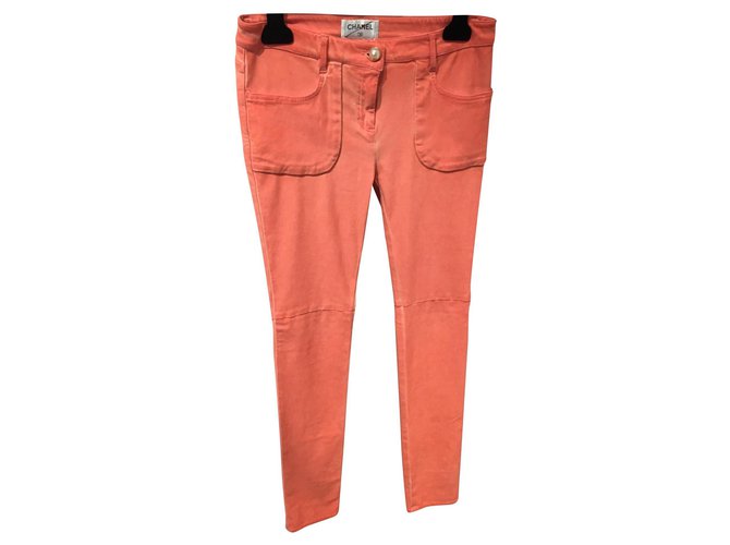 Chanel Pants, leggings Coral Cotton Elastane  ref.146311