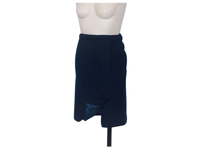 Saia Chanel de tweed de lã azul