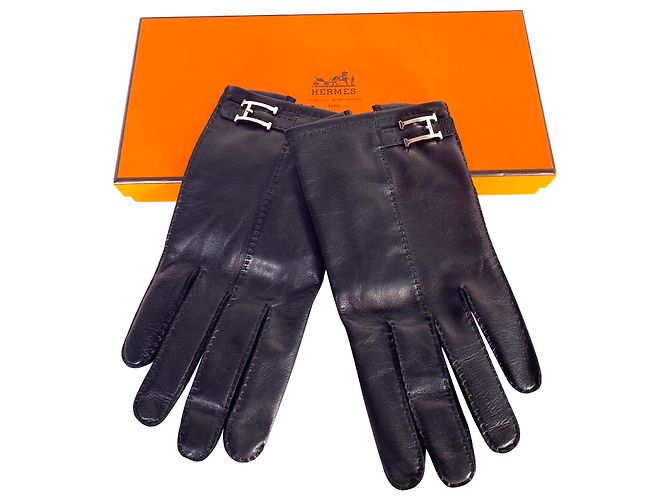 Hermès Handschuhe Schwarz Leder Lammfell