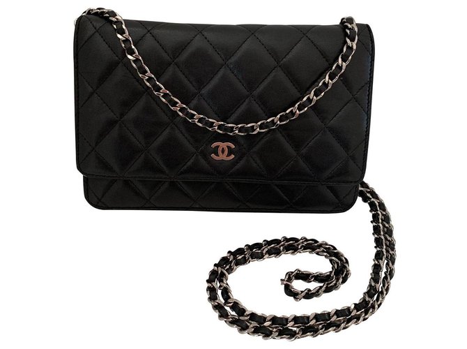 Wallet On Chain Chanel Woc Negro Piel de cordero  ref.146378