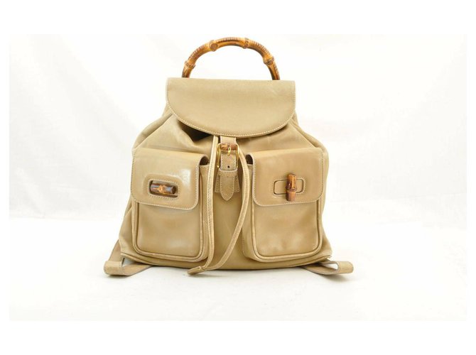Gucci Backpack bamboo Beige Leather  ref.146503