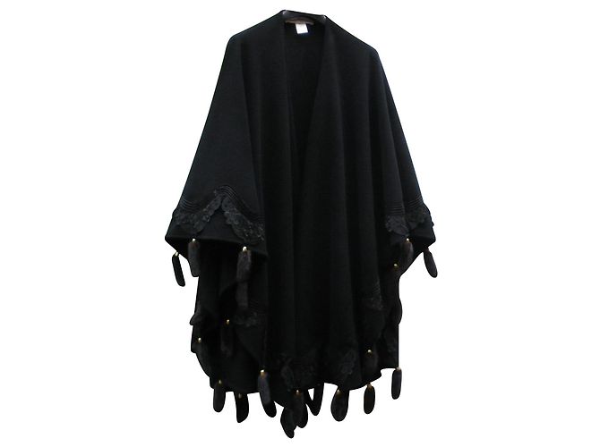 Autre Marque Capa de lã e caxemira com renda e vison Preto