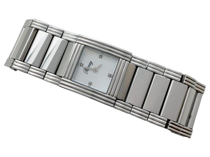 Poiray "My First Cuff" watch in steel, Mother of pearl dial, diamants.  ref.146638