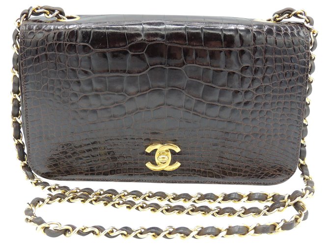 CHANEL TIMELESS CROCODILE Golden Dark brown Exotic leather ref