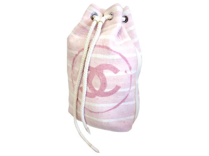 Chanel backpack and matching towel Pink White Cotton Polyester  ref.146692