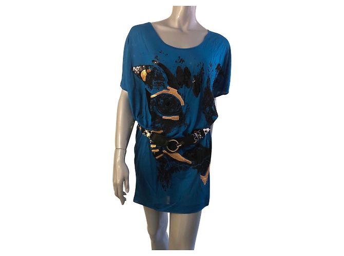 Autre Marque Tunica Pianurastudio in Modal Blu Scuro con Paillettes Oro