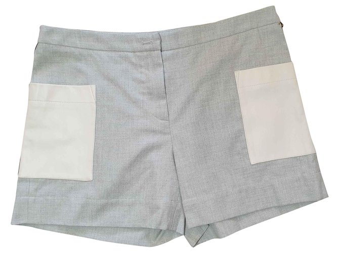 Autre Marque Pantalones cortos Blanco Gris Cuero Algodón  ref.146727