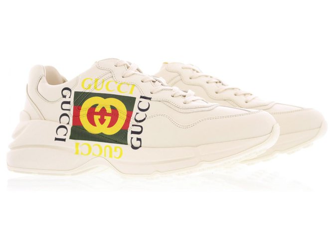 rhyton gucci logo leather sneaker white