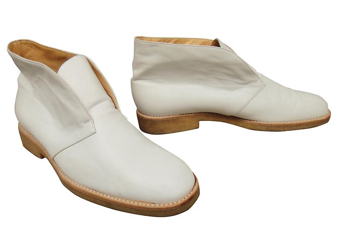 Céline White Lambskin Leather Ankle Boots 36.5