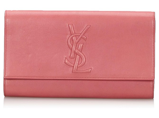 Yves Saint Laurent YSL Bolso de embrague Belle du Jour de cuero rosa  ref.146860