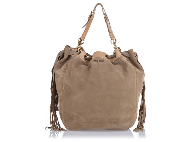 Miu Miu Brown Suede Drawstring Shoulder Bag Miu Miu