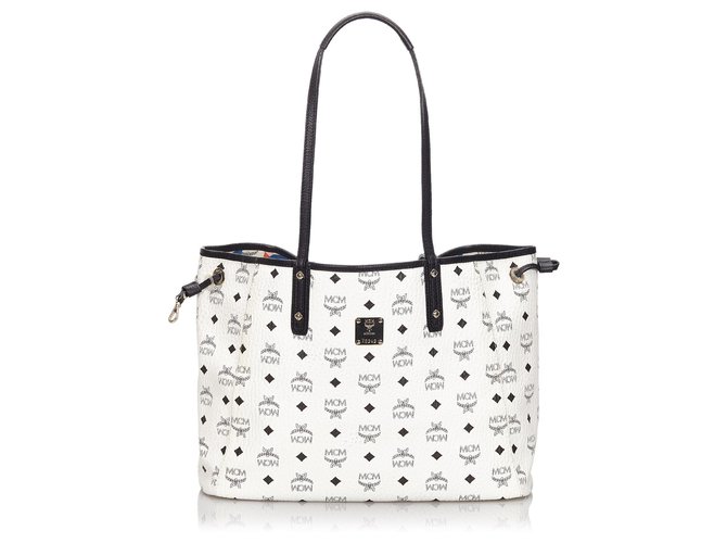 MCM White Visetos Reversible Leather Tote Bag Multiple colors