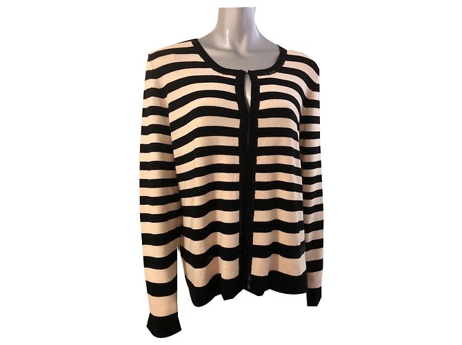 Marina Rinaldi Strickjacke Wolle Beige Schwarz