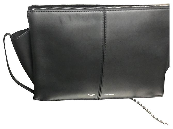 All Soft Clutch Céline Tri-fold in pelle di vitello nera Nero