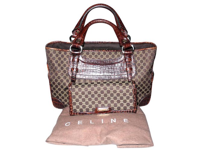 Céline Boogie in logo canvas and brown leather crocodile + Wallet Cloth  ref.147010