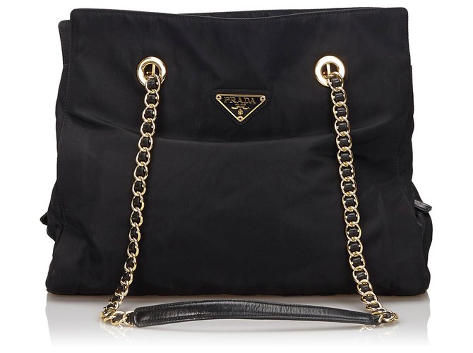 Prada Black Nylon Chain Tote Bag