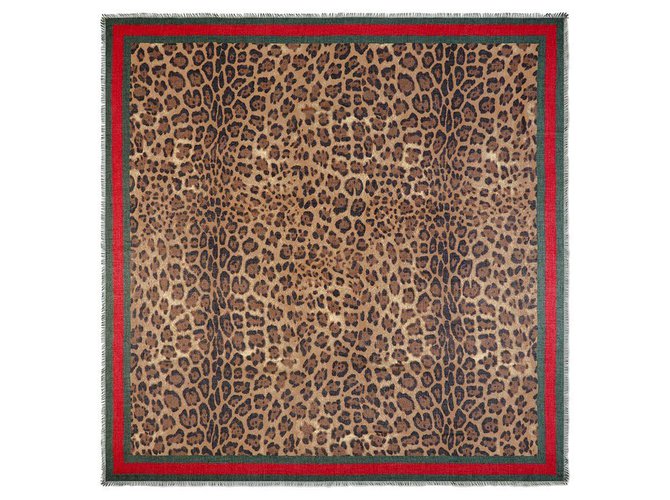 Écharpe à imprimé léopard Web Web de Gucci Soie Tissu Marron Multicolore  ref.147124