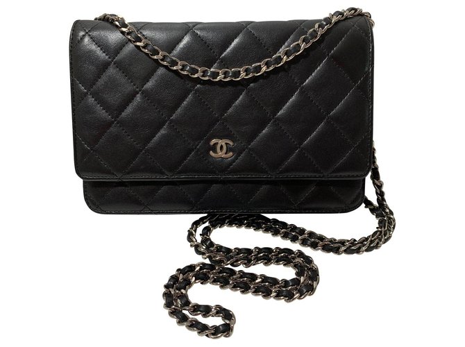 Wallet On Chain Chanel WOC Black Leather  ref.147196