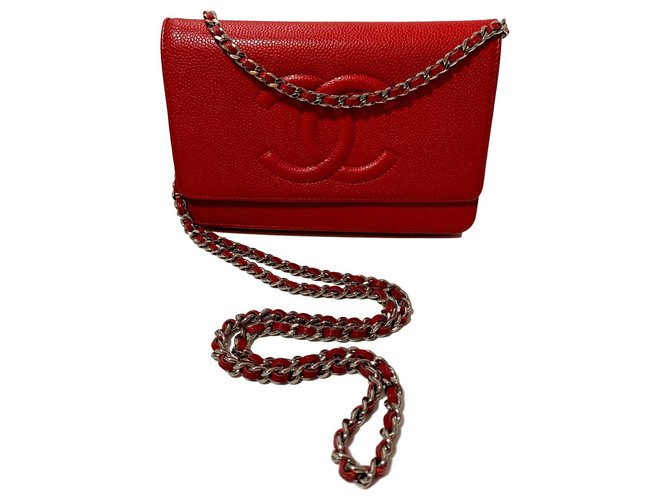 Wallet On Chain Chanel WOC Red Leather  ref.147366
