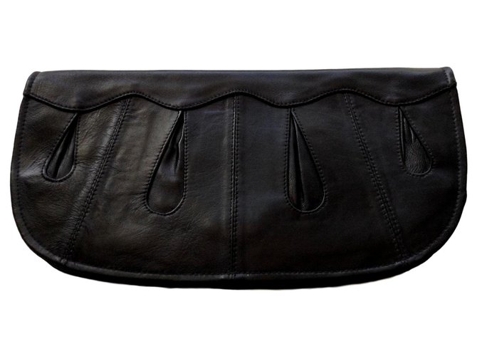 Autre Marque Vintage Black Large Clutch Bag Leather  ref.147407