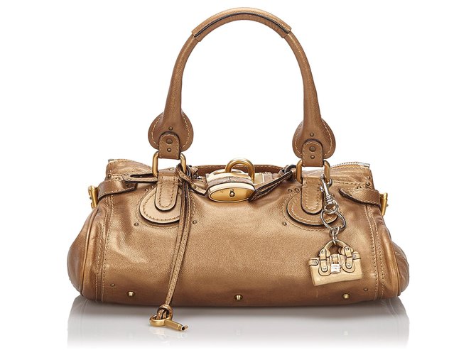 Chloé Chloe Gold Leather Paddington Handbag Golden  ref.147415