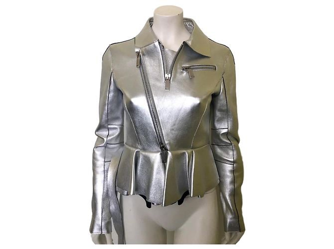 Dsquared2 Bikerjacke aus silbernem Leder