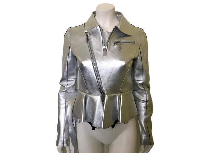 Dsquared2 Biker jacket Silvery Leather  ref.147442