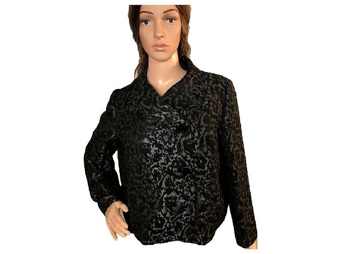 Autre Marque COTTONADE Kurze Jacke Grau und Schwarzer Samt 44