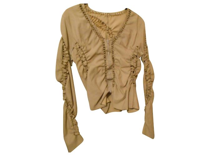 Sylvie Schimmel GIACCA CAMICIA TOP IN PELLE ELASTRAN ORO Beige