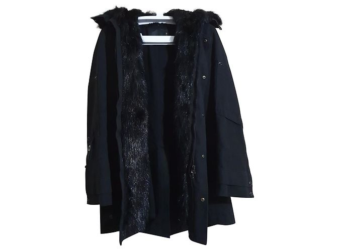 Giacca Ermanno Scervino Nera Cotone Lana Pelliccia Taglia 48 Nero