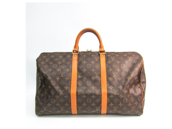 Louis Vuitton Brown Monogram Keepall 50 Leather Cloth  ref.147523