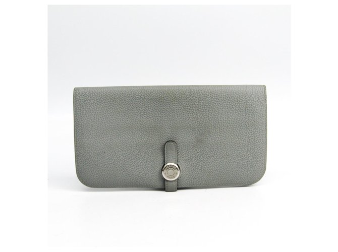 Hermès Hermes Gray Clemence Dogon Long Wallet Grey Leather  ref.147541