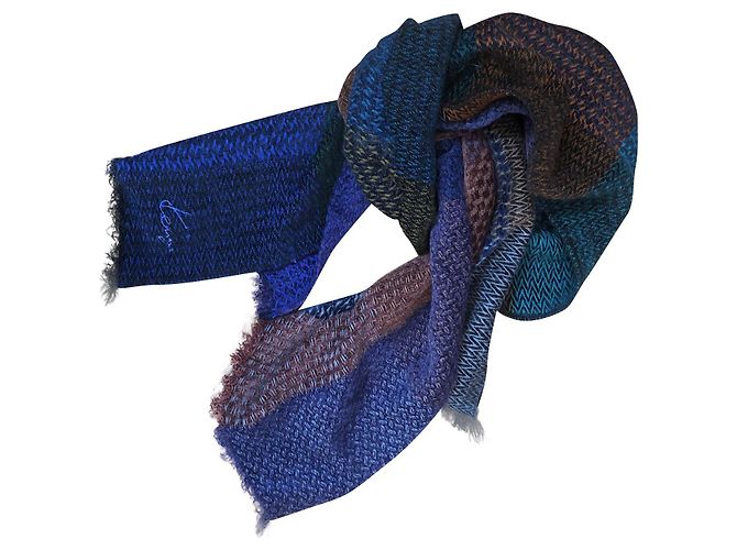Kenzo Wool Stole Brown Green Prune Navy Blue