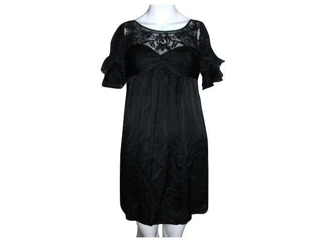Vestido estilo império de seda e renda preto Temperley London