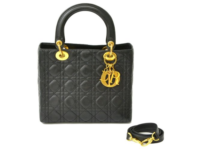 Dior Lady Dior Black Leather  ref.147632